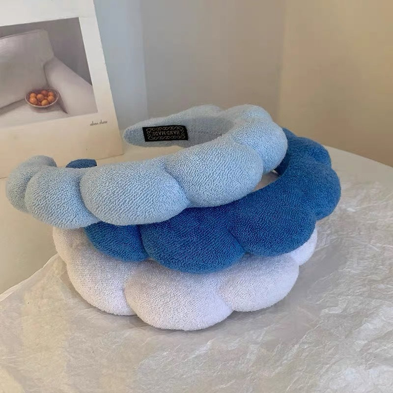 Wholesale terry cloth sponge twist hair band high cranial top color cloud bubble headband