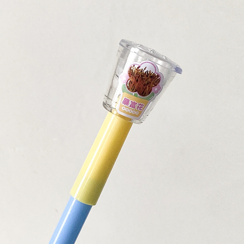 Wholesale 4pcs Creative Grass Pen Rich Flowers Black Gel Pen DIY Mini Potted Pen
