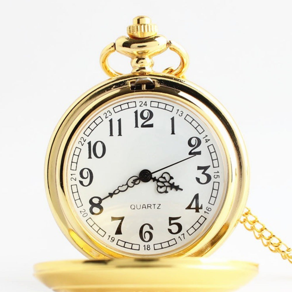 Wholesale retro flip digital gold commemorative quartz pocket watch