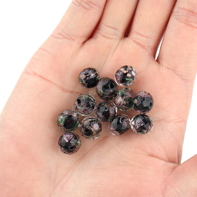 Wholesale 10pcs Golden Sand Flower Glass Round Beads