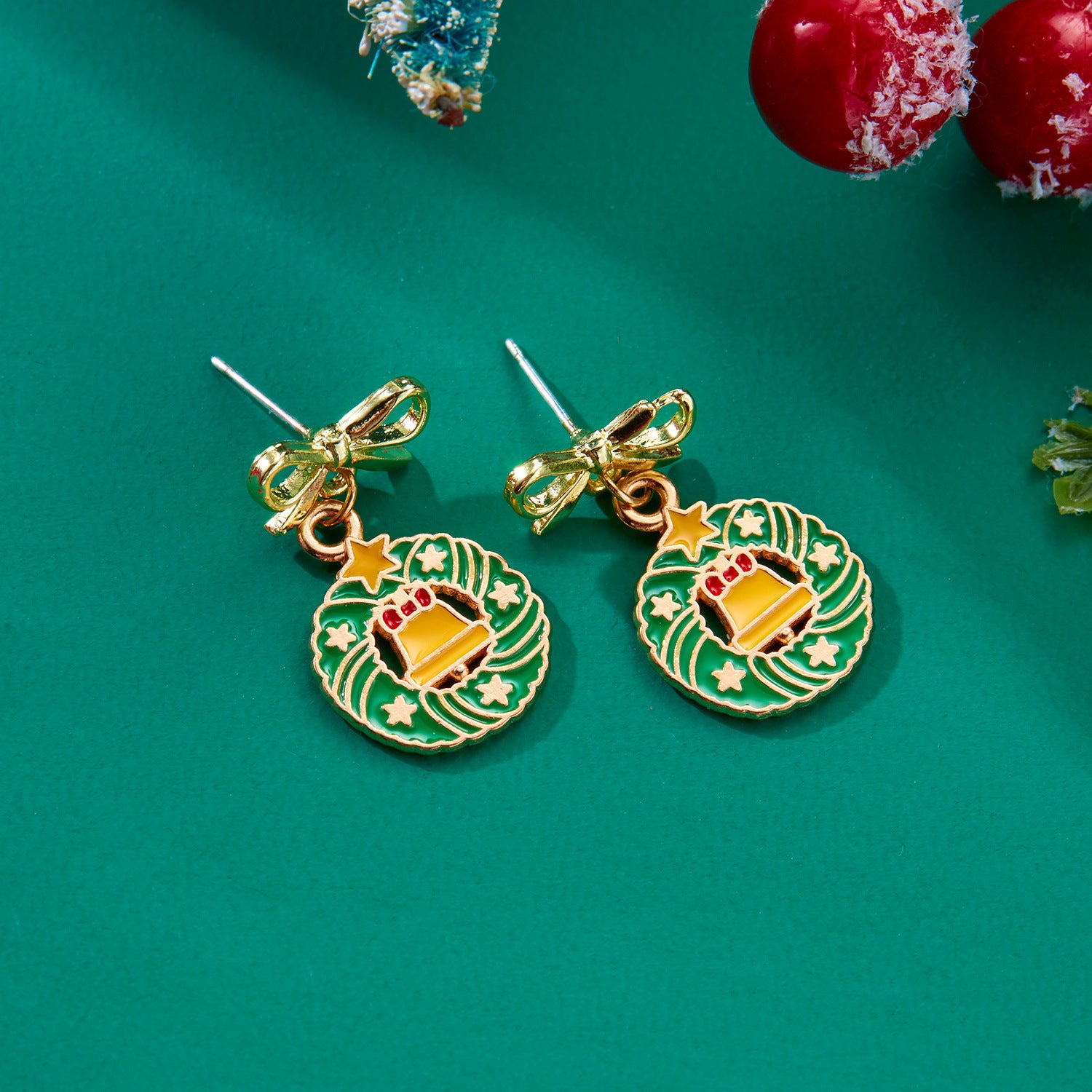 Wholesale Christmas earrings bow wreath Christmas tree earrings