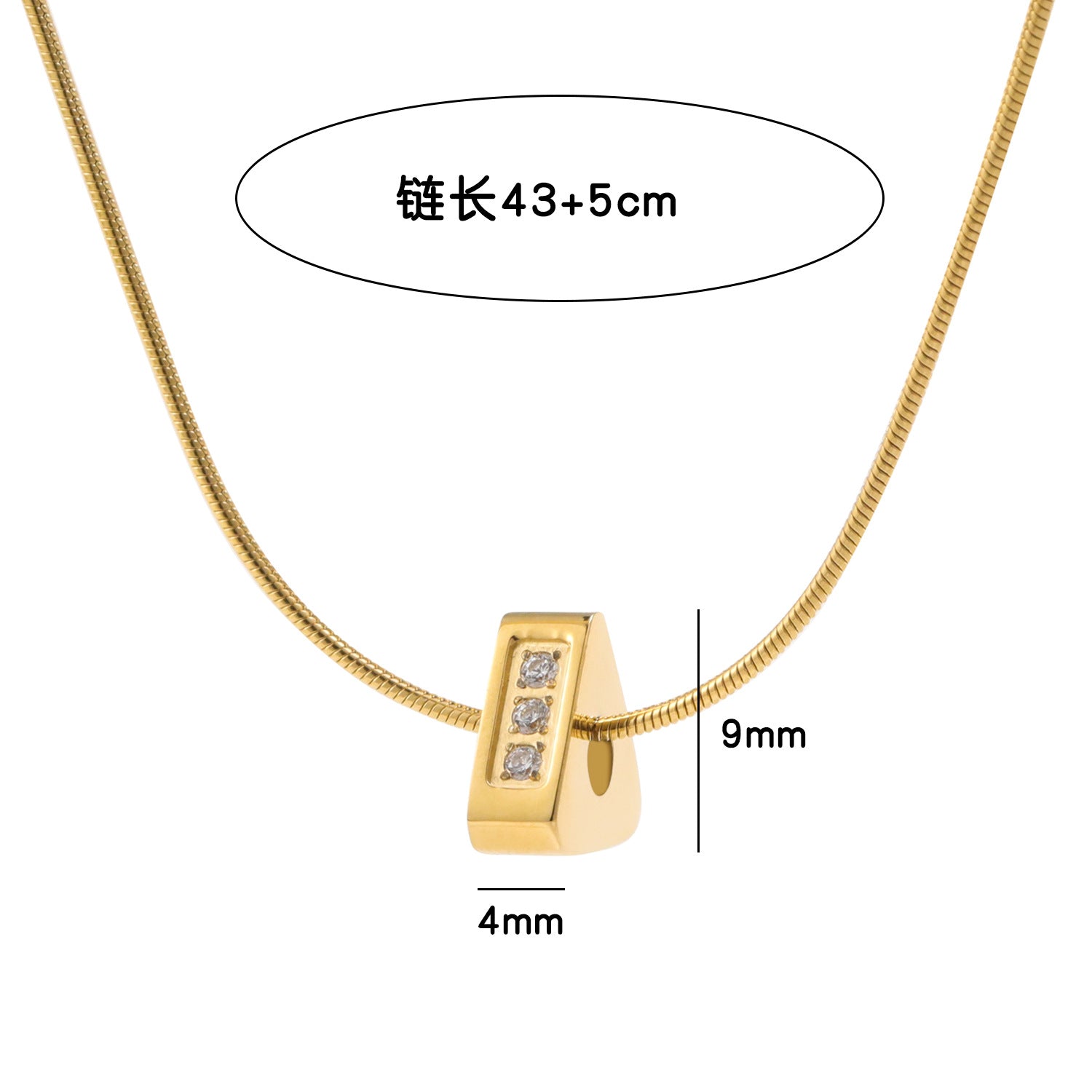 Wholesale Three-dimensional Triangle Plated 18k Gold-plated Zircon Titanium Steel Necklace Clavicle Chain