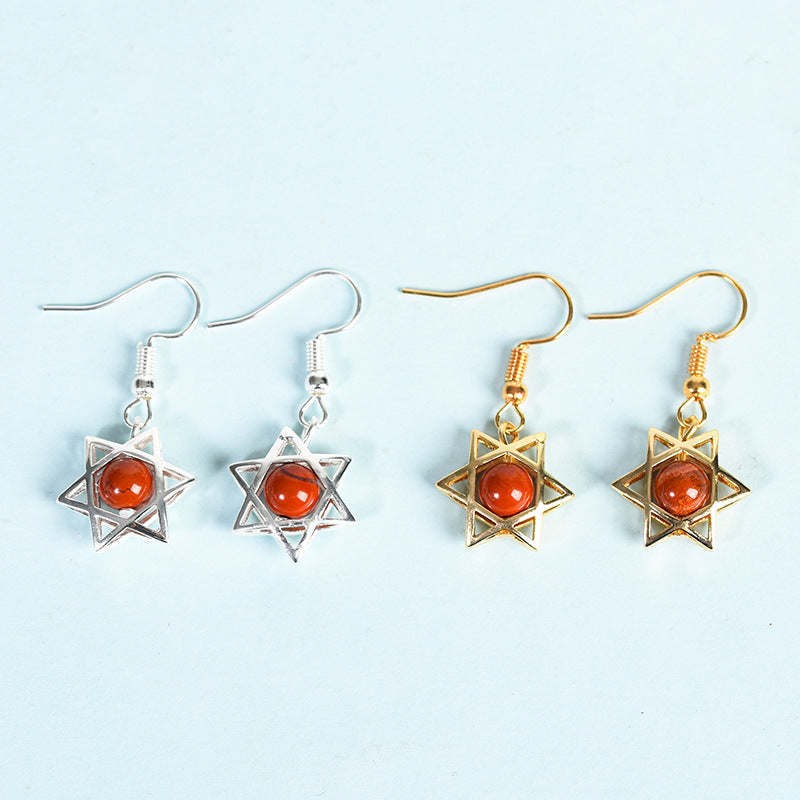 Wholesale Natural Crystal Rough Stone Cute Six-pointed Star Earrings
