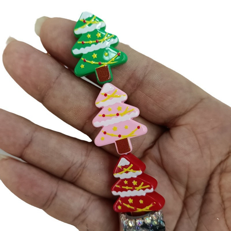 Wholesale 200pcs 20*26mm Color Printed Pine Christmas Tree DIY Handmade Loose Beads