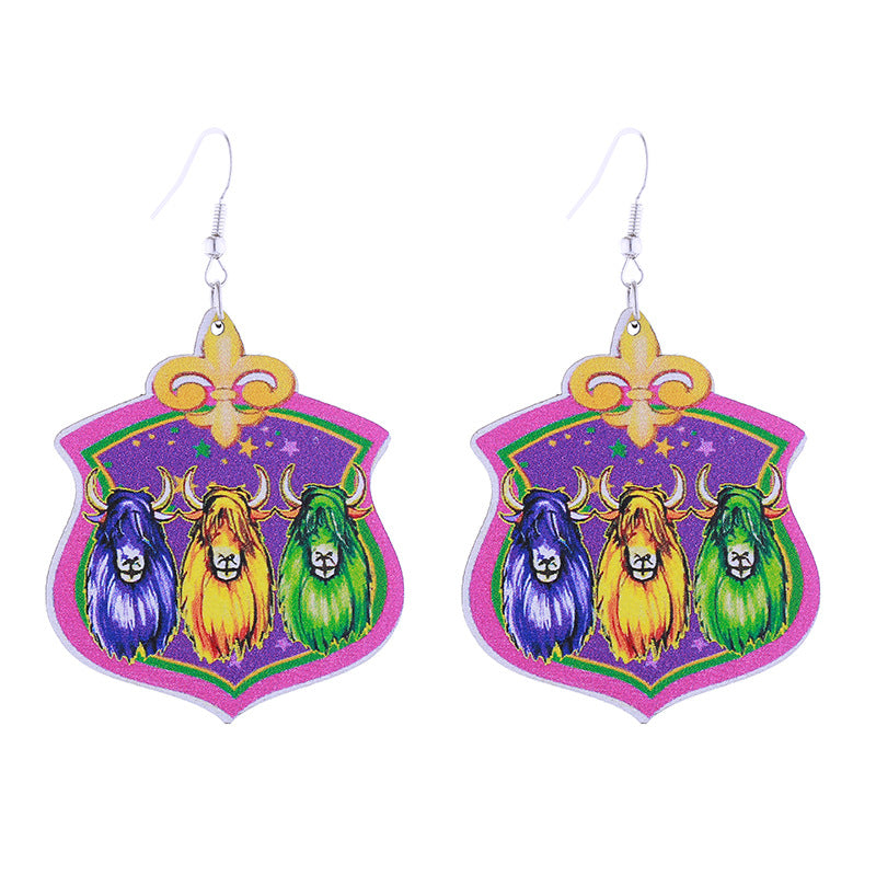 Wholesale Colorful Carnival Crocodile Lobster Crown Mask Wooden  Mardi Gras Earrings