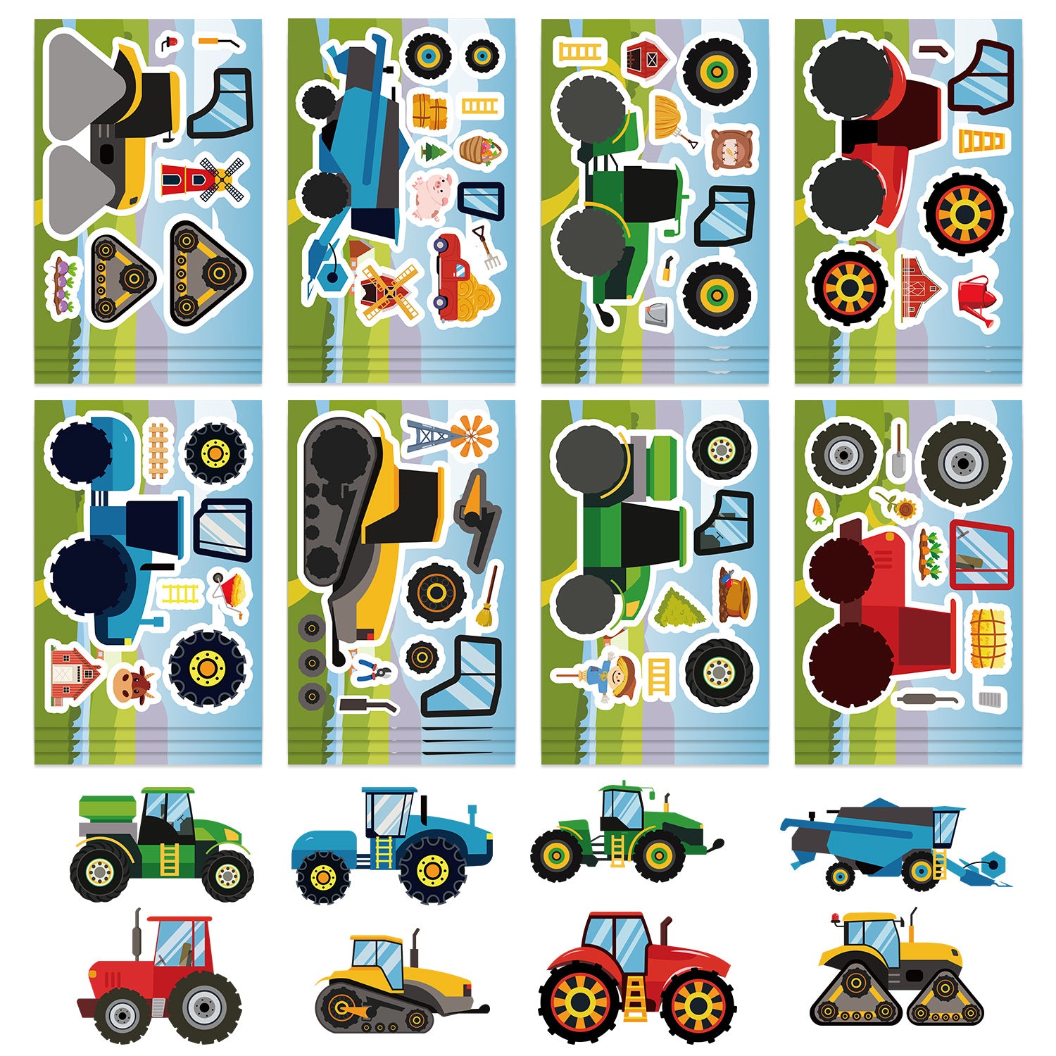 Wholesale 8pcs Cartoon Countryside Construction Vehicle Puzzle Stickers