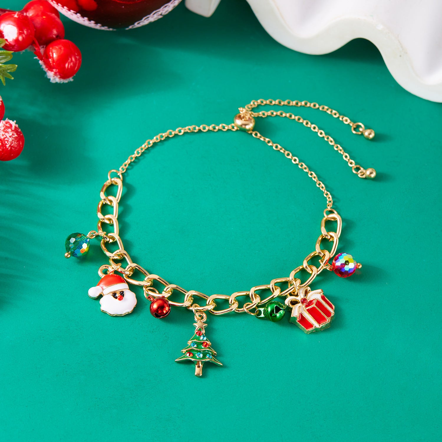 Wholesale Christmas element bracelet  bell wreath pull-out bracelet