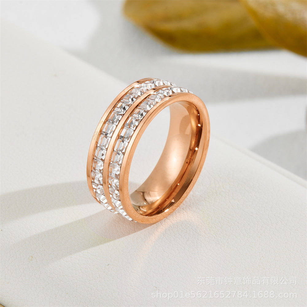Wholesale Titanium Steel Double Row Diamonds Full of Stars Fashion Personality Trend Niche Design Exquisite Rings