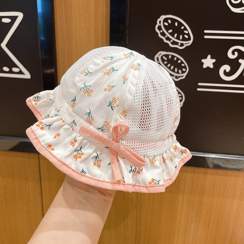 Wholesale Cotton Children's Summer Floral Mesh Breathable Bucket Hat