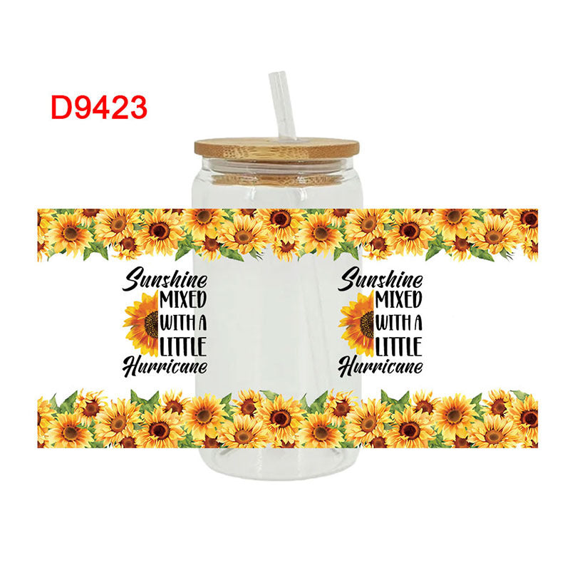 Wholesale Yellow blooming sunflowers  16oz Cup UV DTF Wraps