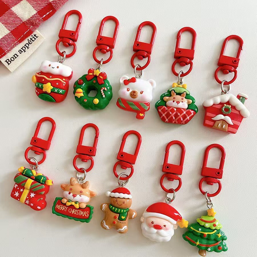 Wholesale Cute Christmas Santa Resin Keychain Pendant Bag Charm Car Key Accessory Boutique Resale Gift