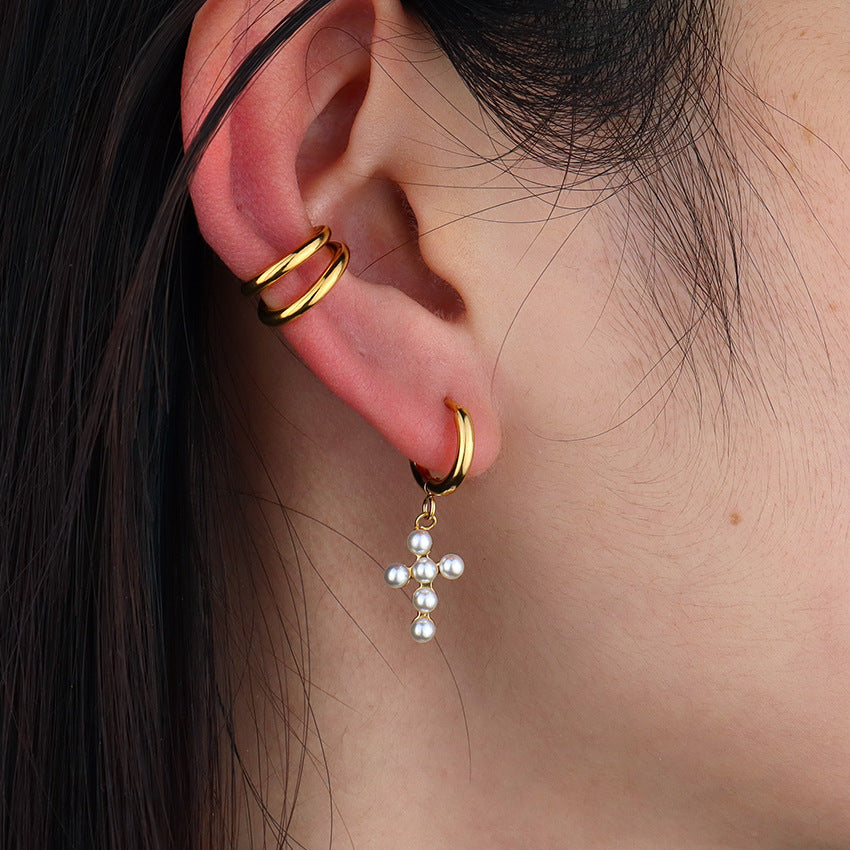 Wholesale Trendy and Personalized Cross-embellished Pearl Earrings