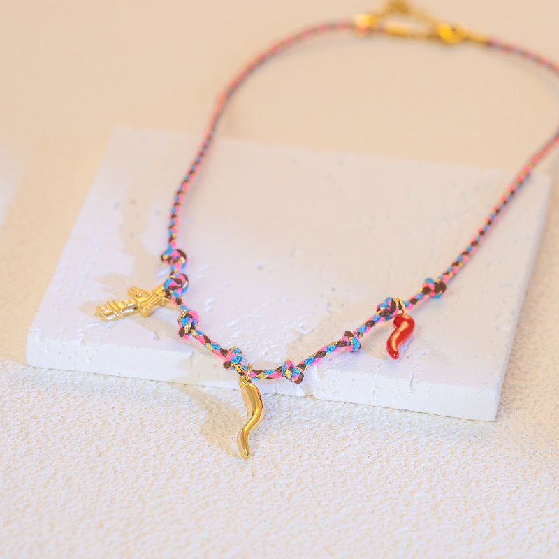 Wholesale Braided Necklace Luxury Multi-Pendant Niche stainless Steel Necklace