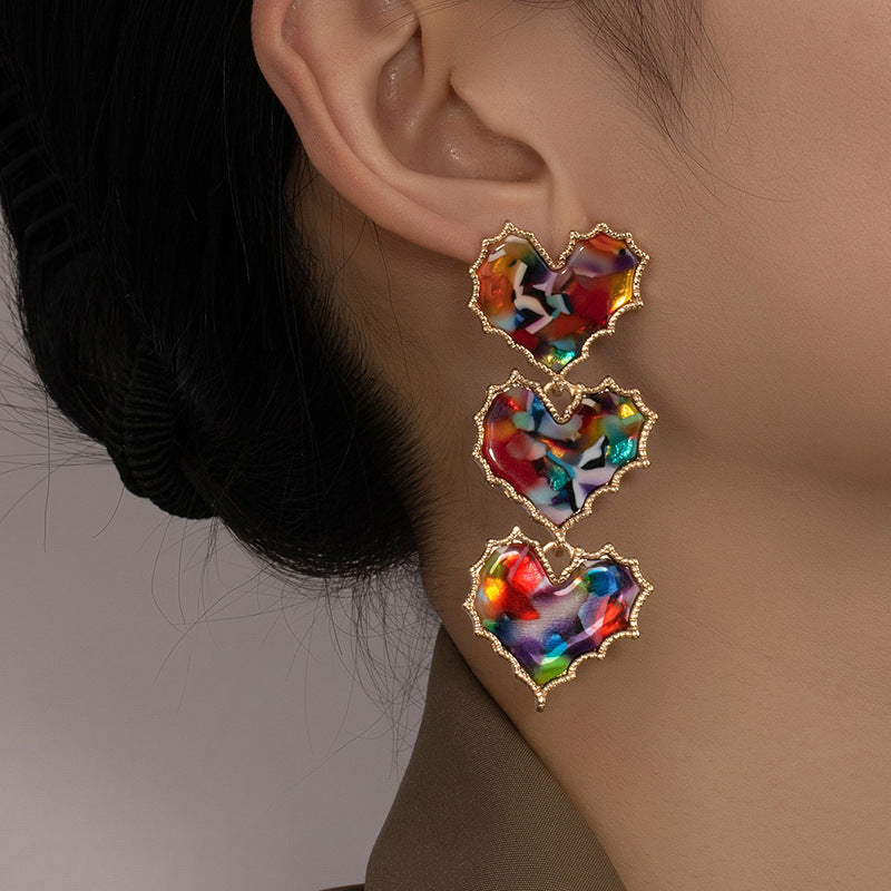 Wholesale Valentine's Day Colorful Acetate Heart Earrings