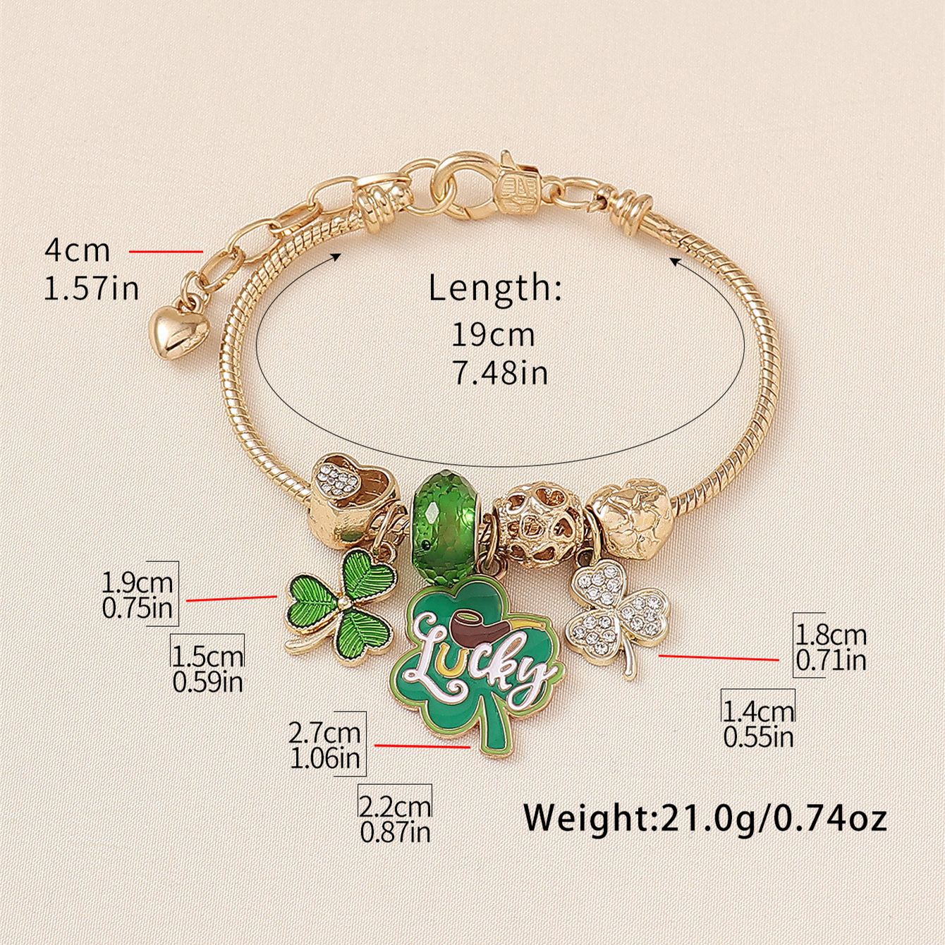 Wholesale St.  Patrick' s Day Shamrock Heart Bracelet