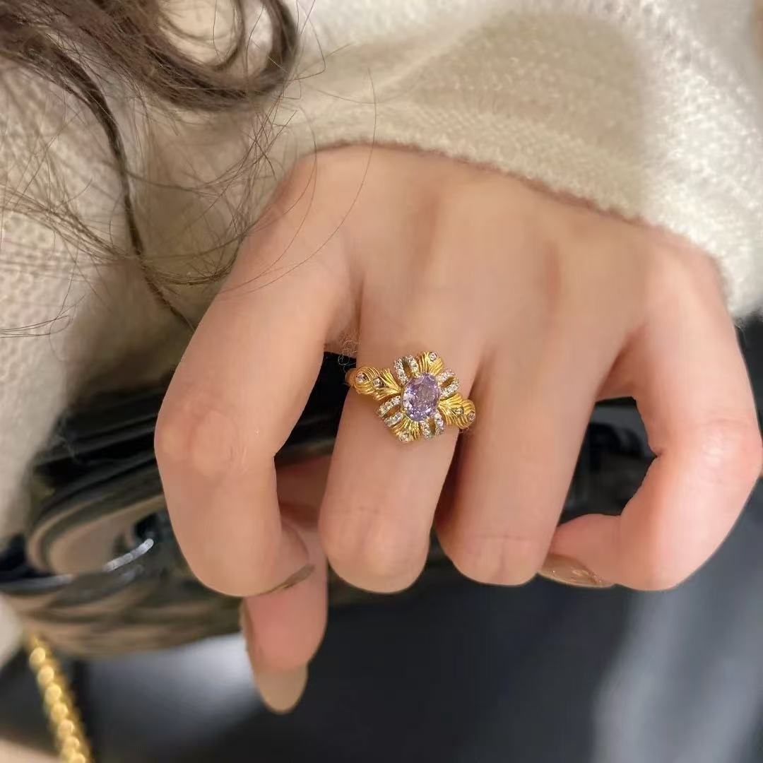 Wholesale Bauhinia ribbon purple zircon diamond ring