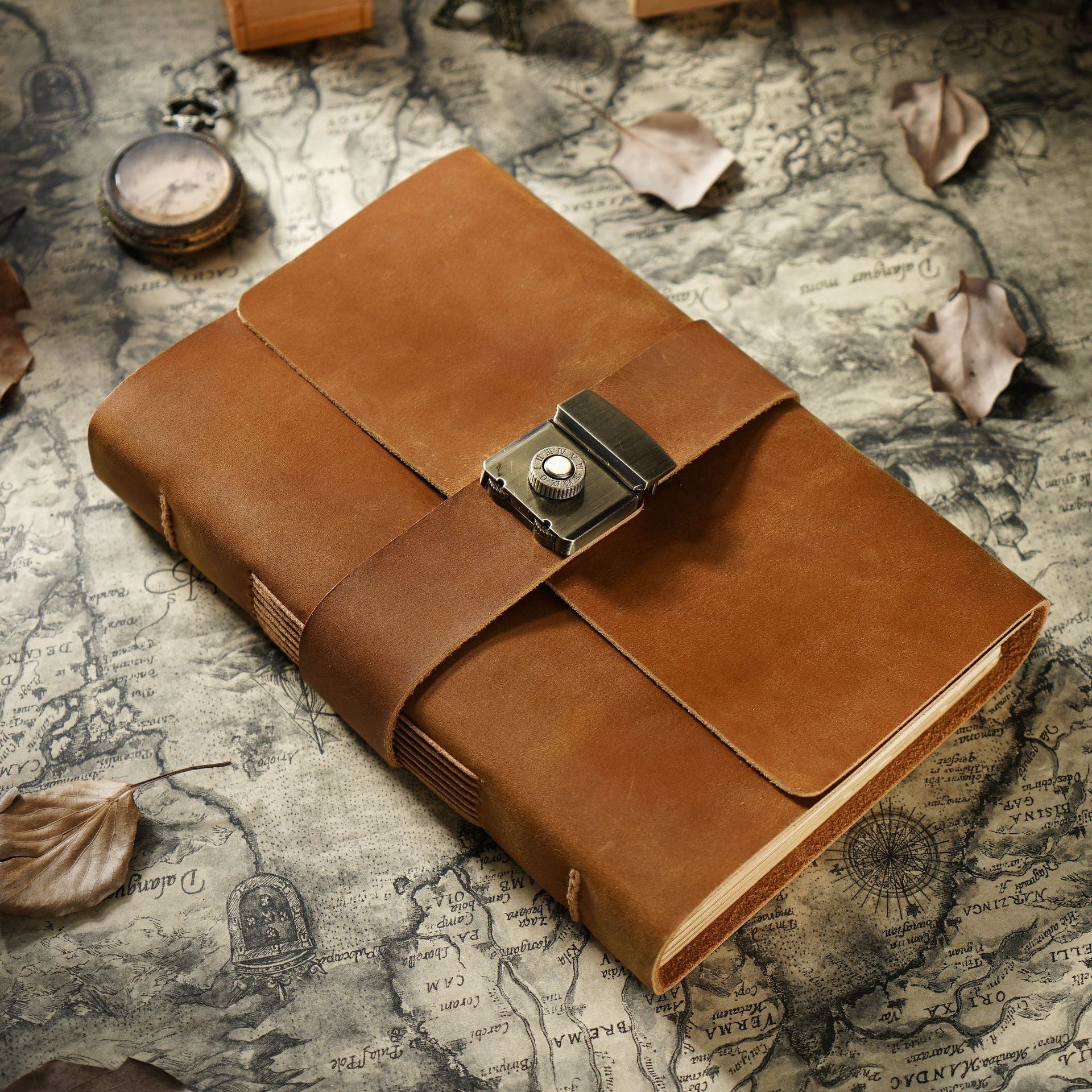 Wholesale Genuine Leather Vintage Combination Lock Handmade Cowhide Notebook