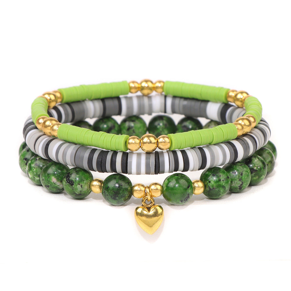 Peads de cerámica suave de piedra natural al por mayor brazalete de cordón elástico de tres piezas