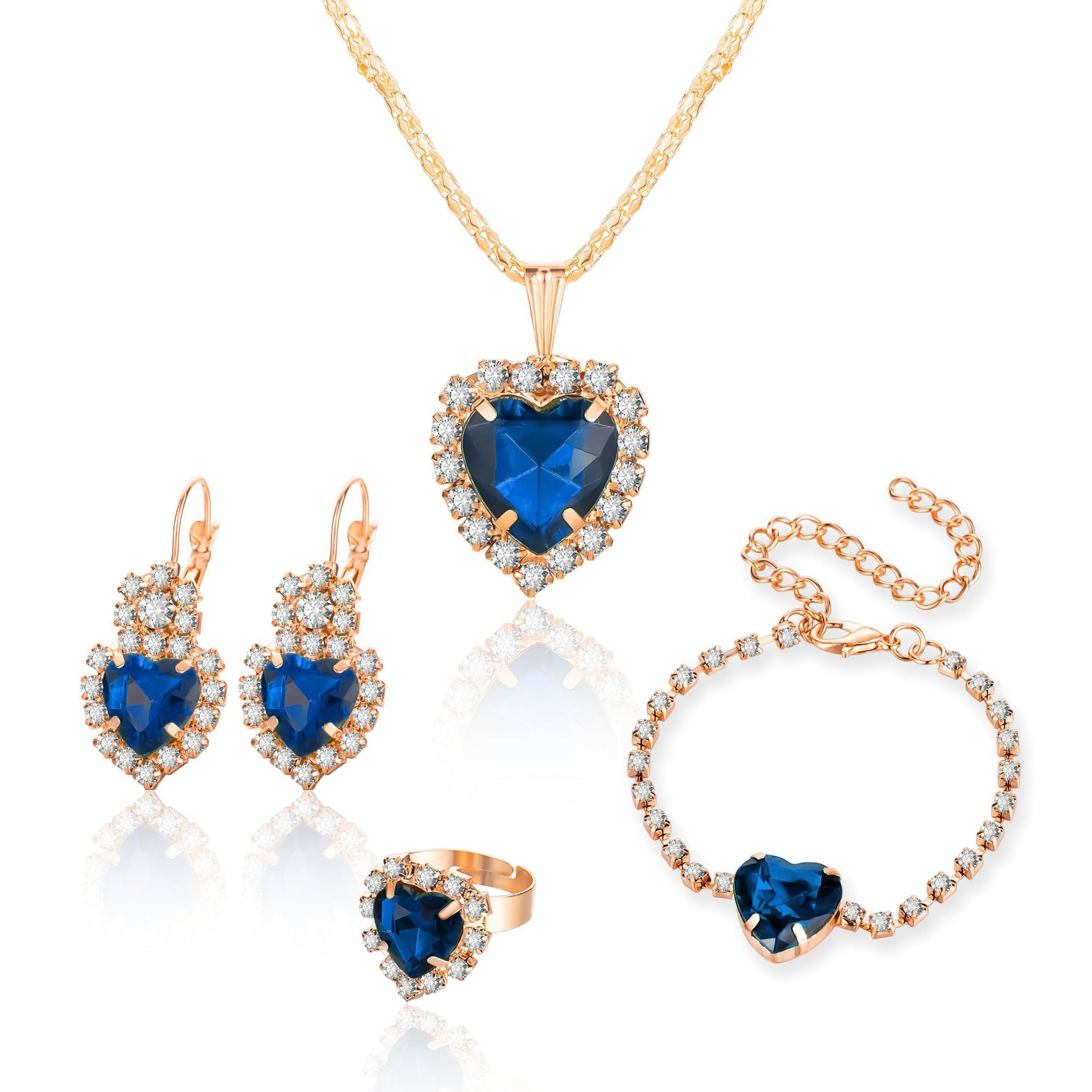 Wholesale Alloy Water Drop Full Diamond Necklace,  Earrings,  and Ring Set