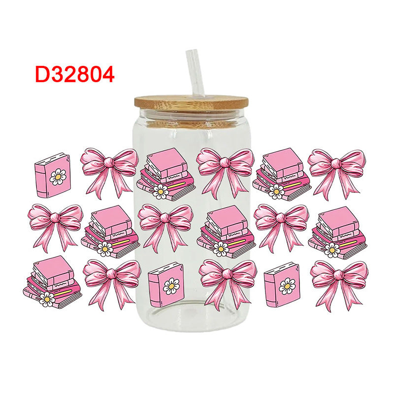 Wholesale Pink books and stationery  16oz Cup UV DTF Wraps