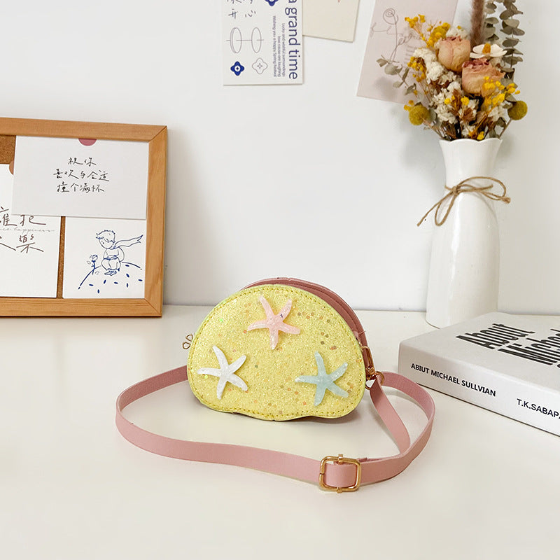 Wholesale Children's Shell Glittering Diagonal PU Cross Bag