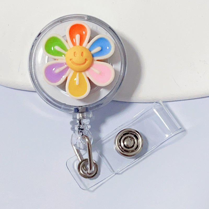 Wholesale Badge Clip Telescopic Easy Pull Anti-lost Device Sunflower Smiley Round Keychains