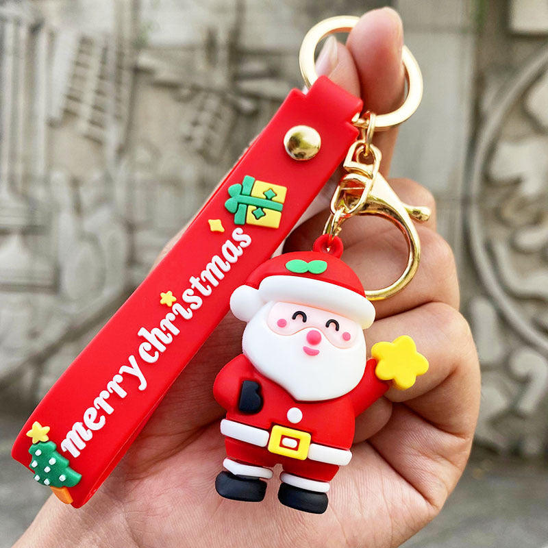 Manejo de nieve de goma suave al por mayor Christmas Santa Claus Keychain