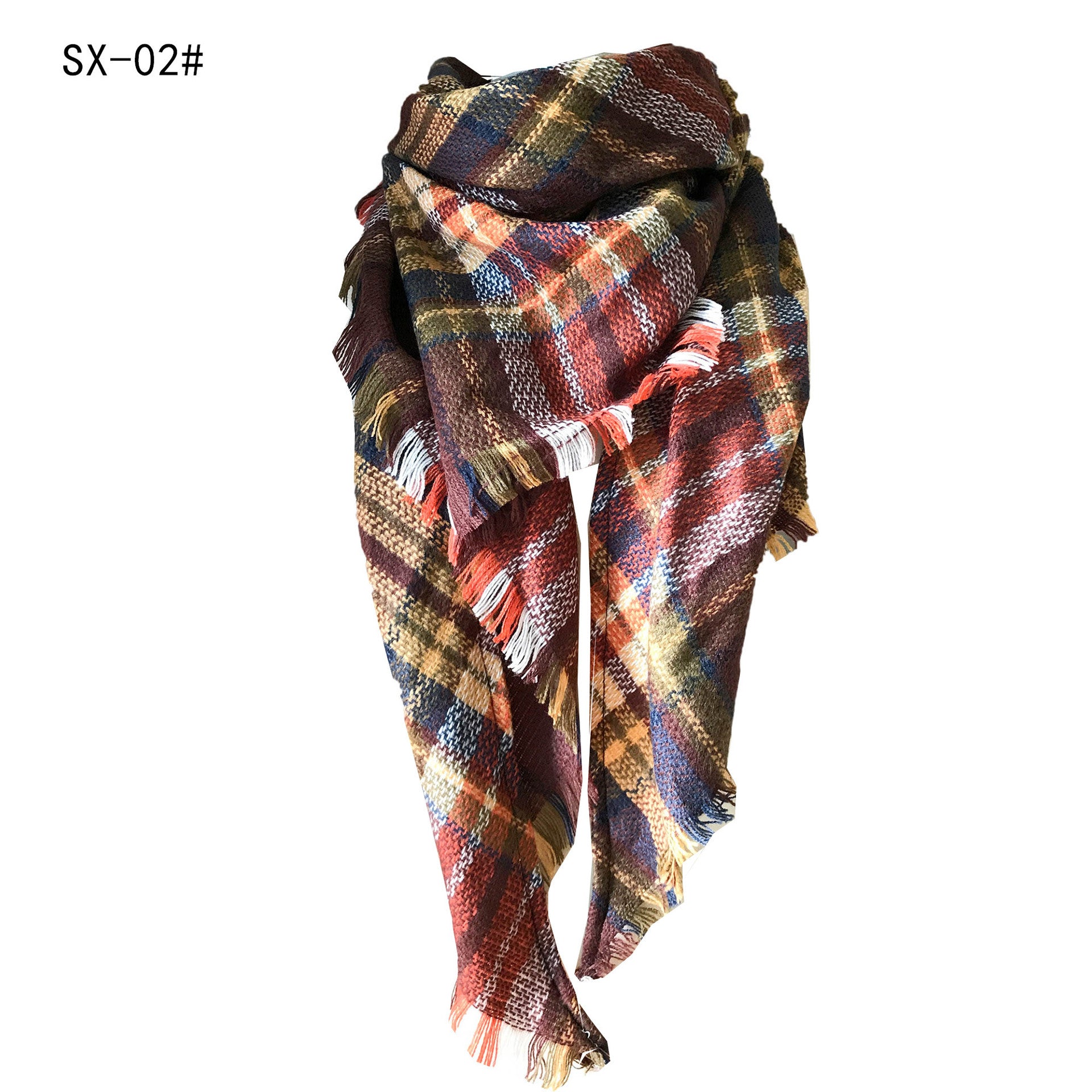 Wholesale Autumn and Winter Imitation Cashmere Double-sided Colorful Plaid Triangle Scarf