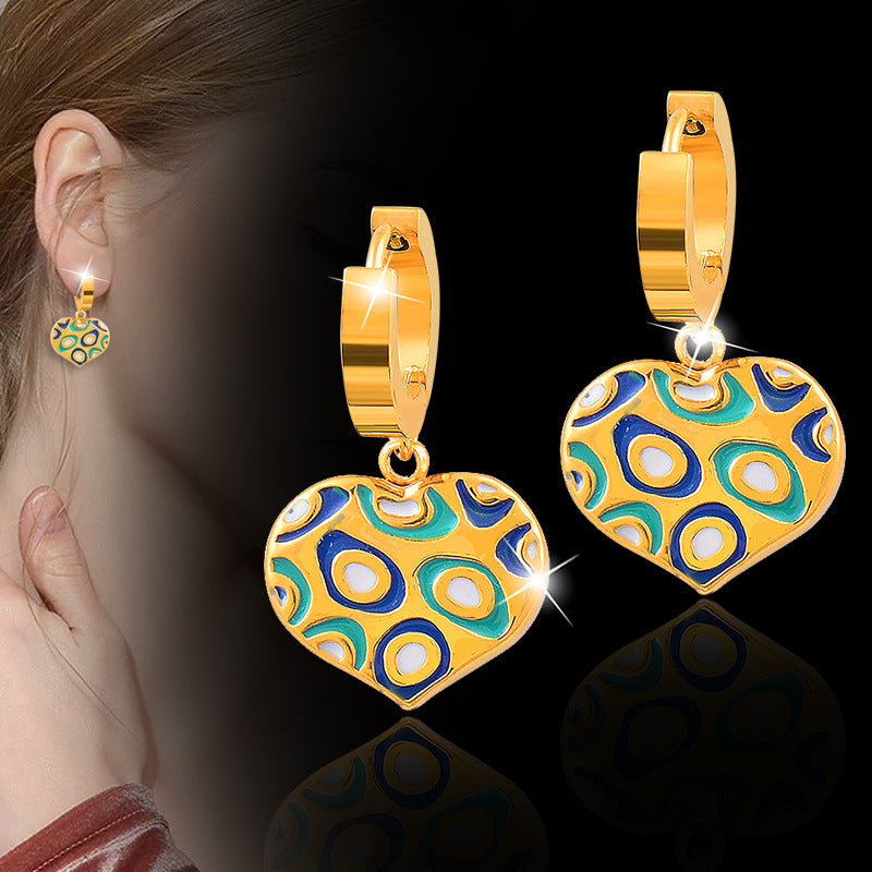 Wholesale Titanium Steel Gold Heart Pendant Necklace Earrings Set