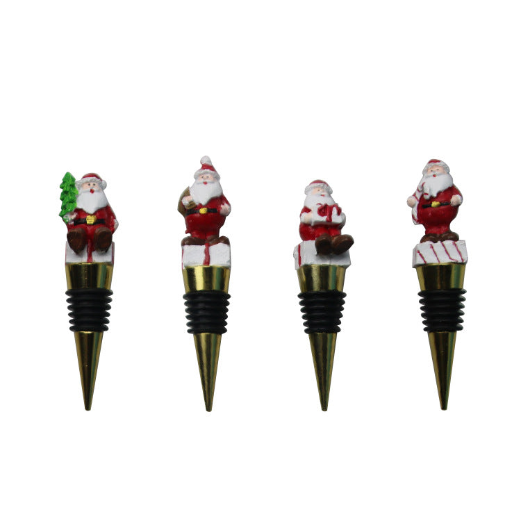 Wholesale Christmas Wine Cork Old Man Gift Resin Metal Red Wine Cork