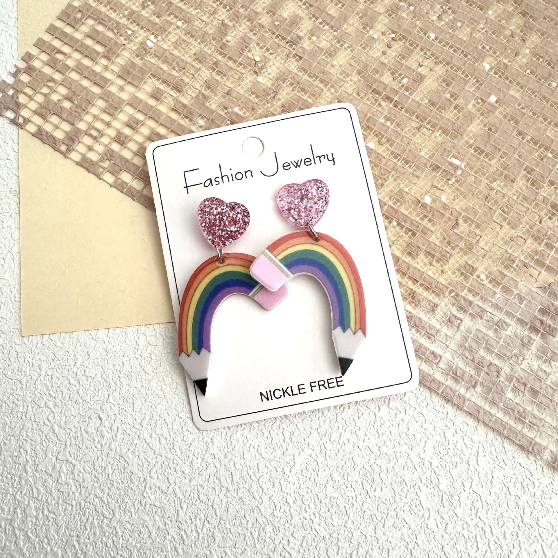 Wholesale Acrylic Heart Handmade Rainbow Heart Earrings
