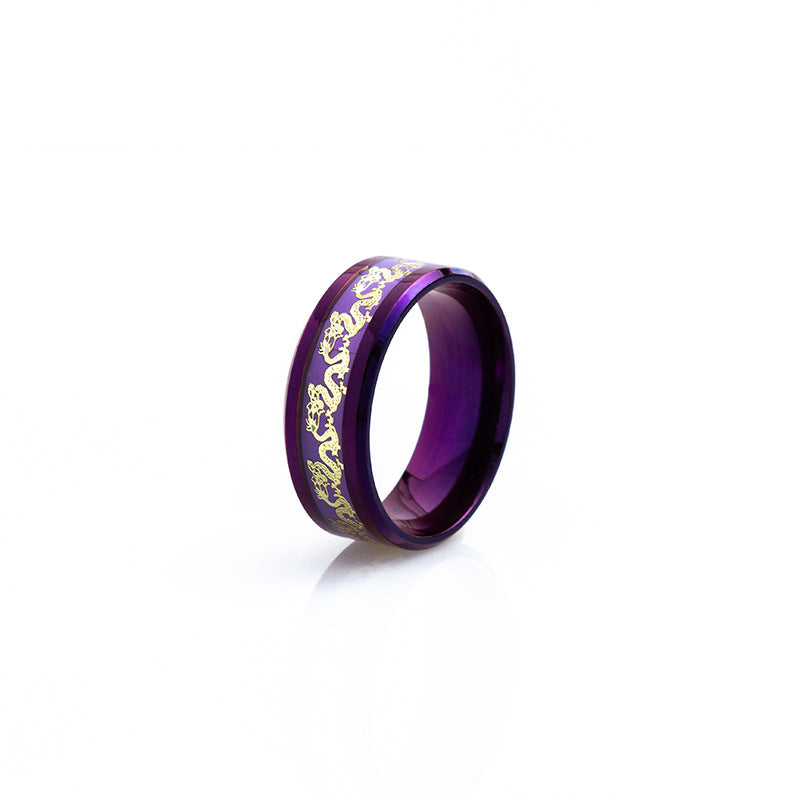 Wholesale 2024  Internet Popular Jewelry Inlaid with Dragon and Phoenix Pattern Purple Titanium Steel Ring Couple's Ring
