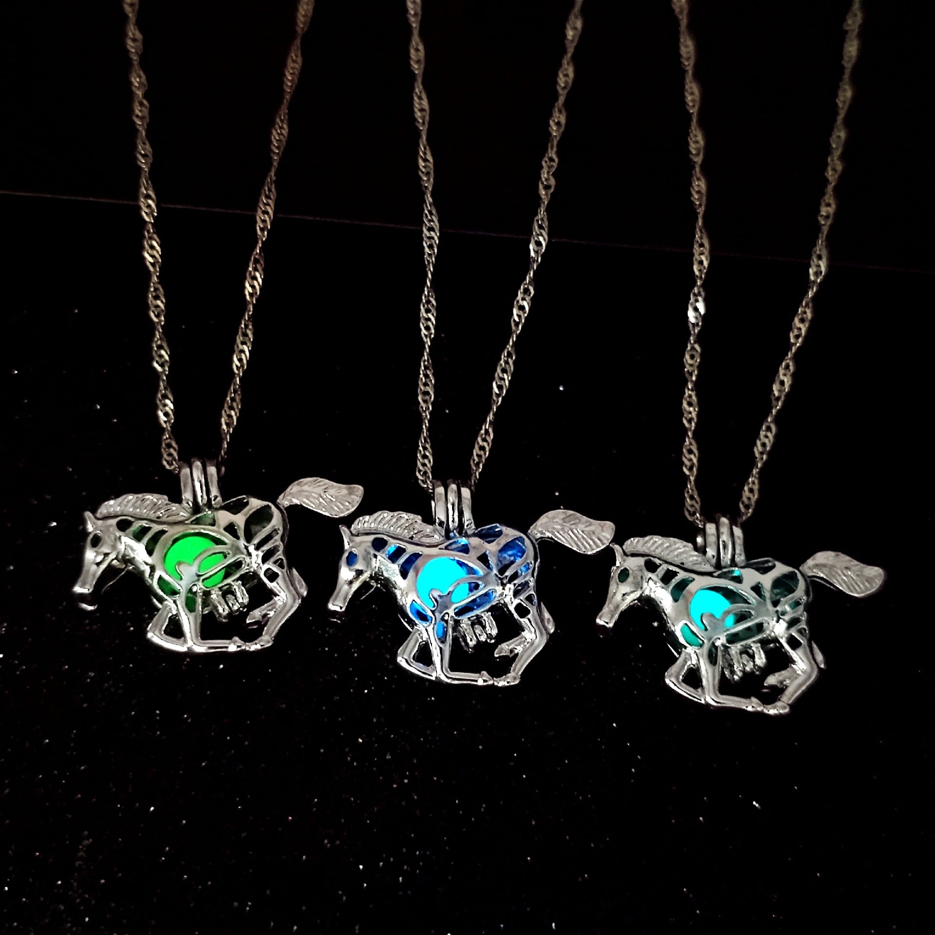 Wholesale Halloween Hollow-out Luminous Horse Necklace