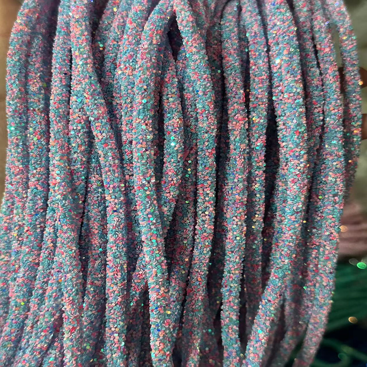 Wholesale  Diy seven-color sequin drill pipe glitter powder rope with rubber hose rainbow shoes and hats drill decorative rope jewelry