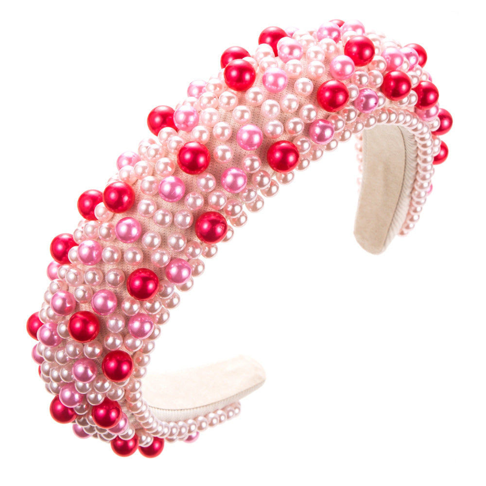 Wholesale Valentine's Day High Skull Sponge Pearl Wide Brimmed Headband