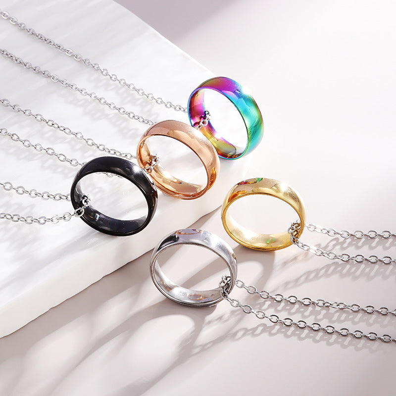 Wholesale Hot Selling Titanium Steel Simple Fashion Round Ring Necklace