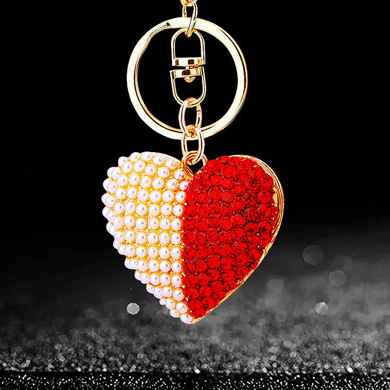 Wholesale Metal Pearl Heart Lucky Bag Keychain Cute Car Key Accessory Bag Charm For Women Gift