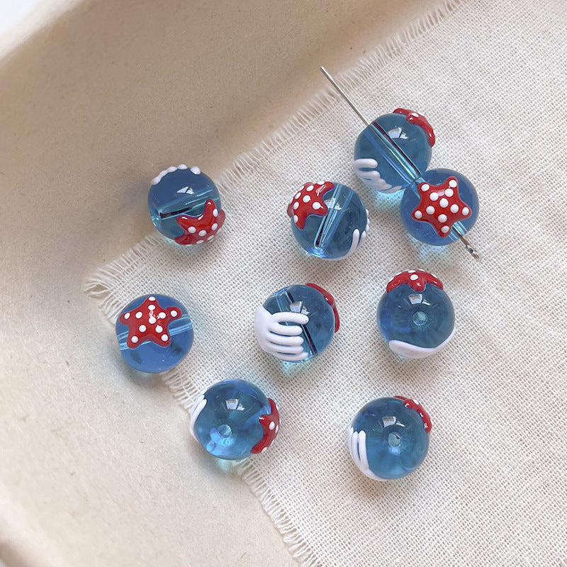 Wholesale 10pcs ocean hand drawn transparent blue jellyfish starfish glass beads