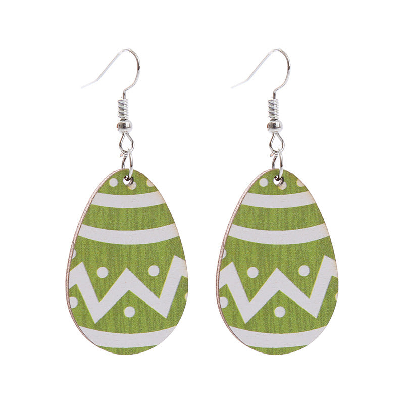 Wholesale Easter Bunny Flower Basket Printed Egg Chick Wooden Earrings