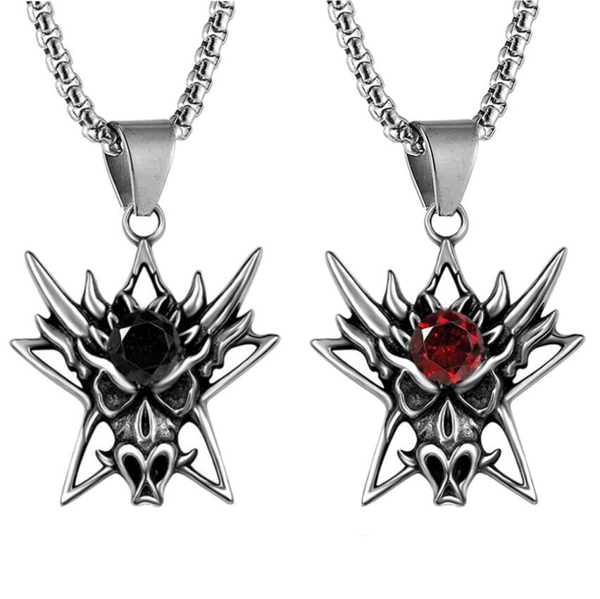 Wholesale Men's dragon head red diamond pendant necklace
