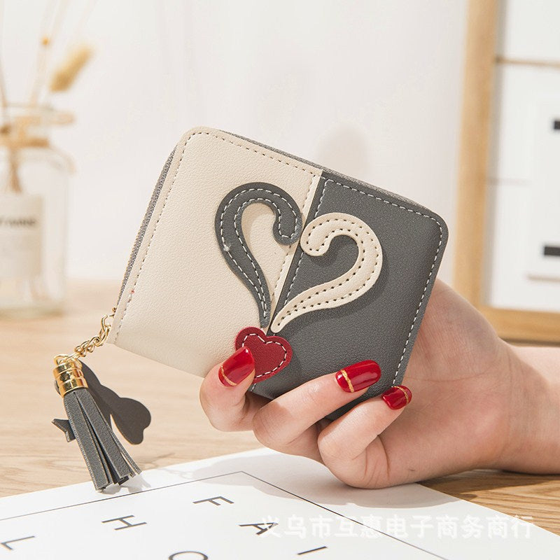 Wholesale Love Mini Contrast Color Tassel Wallet