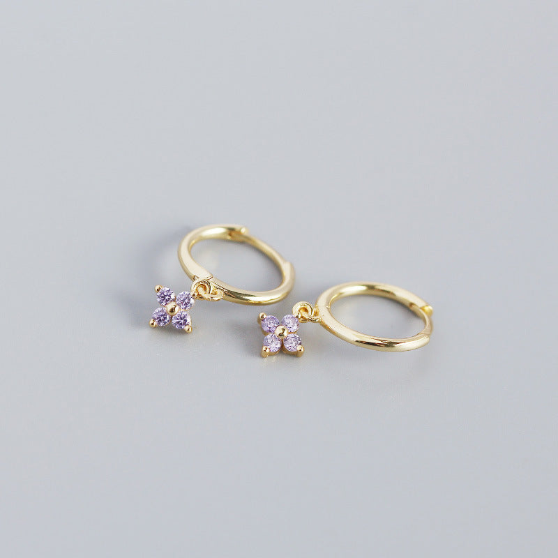 Wholesale French Style S925 Sterling Silver Geometric Diamond Floral Silver Earrings