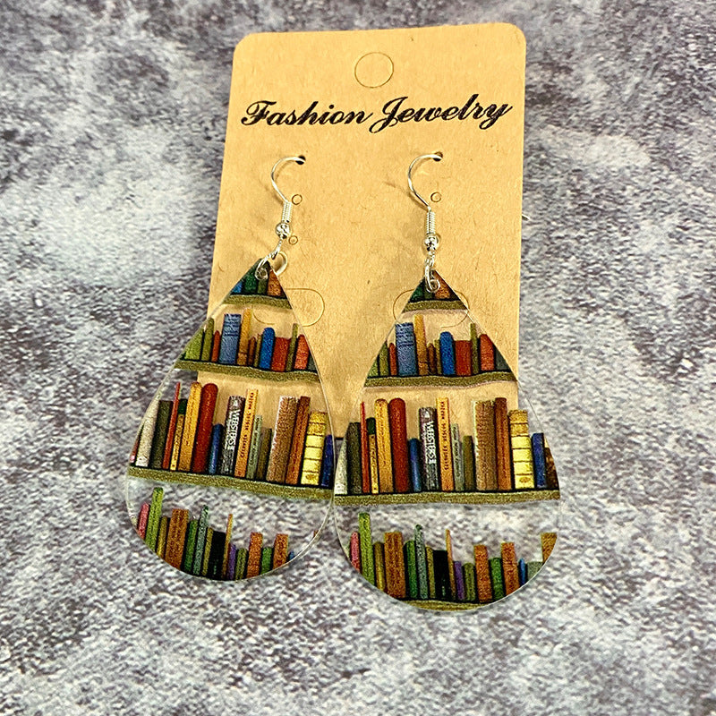 Wholesale Waterdrop Splicing Bookshelf Acrylic Teacher' s Day Earrings
