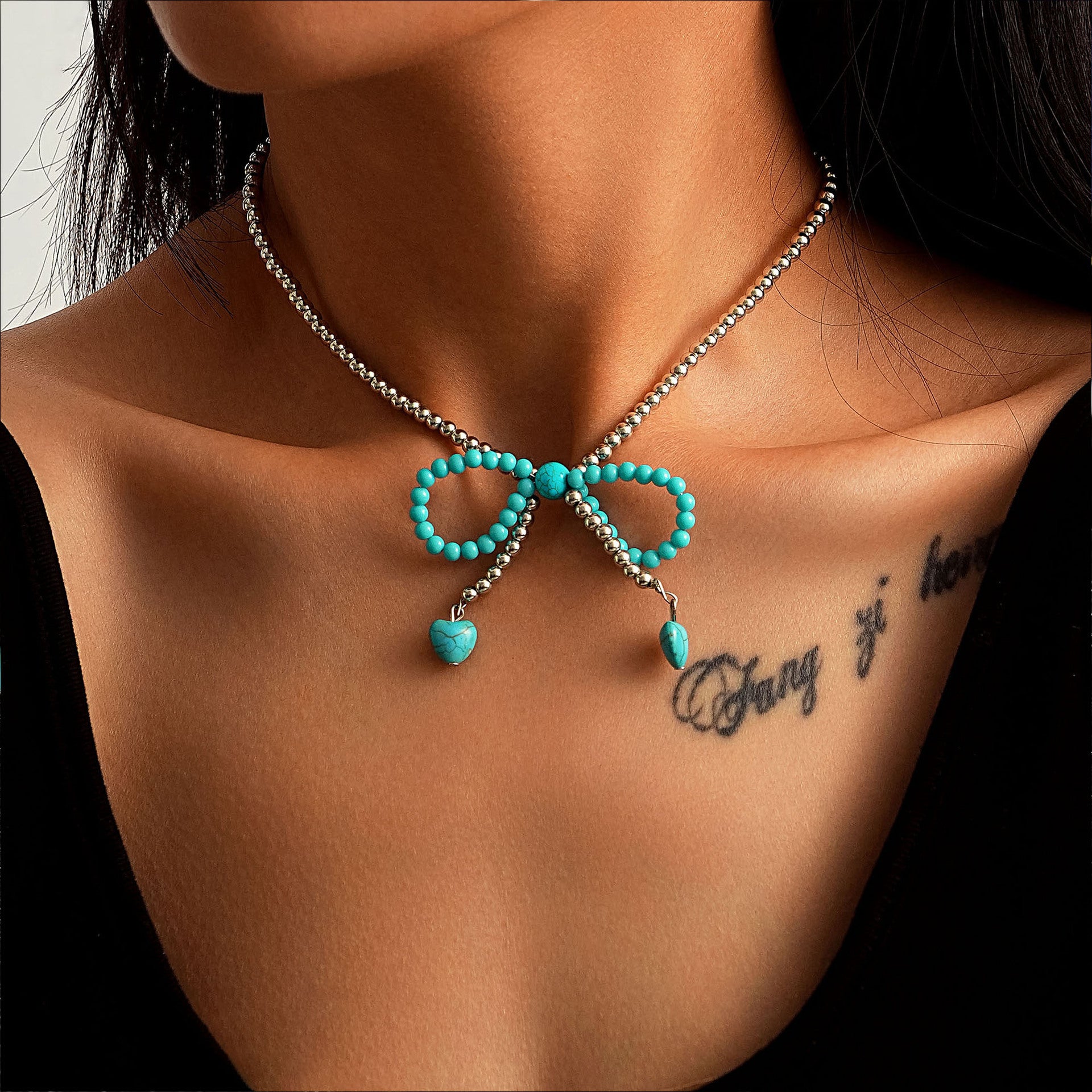 Wholesale Set with turquoise Bohemian style white green flower necklace