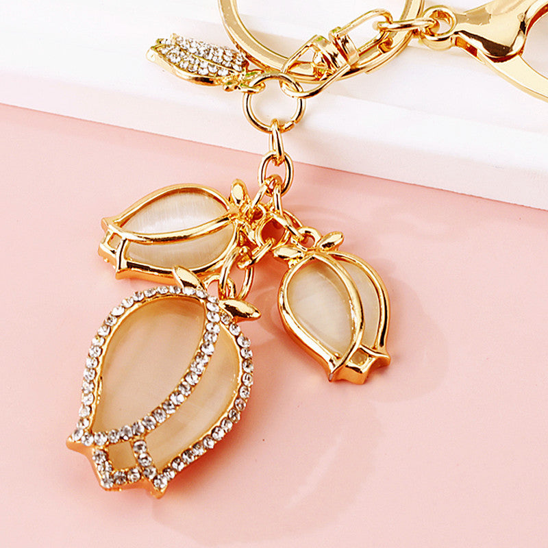 Wholesale Pink Four Leaf Clover Love Lock Keychain Rhinestone Inlaid Metal Car Key Ring Fashion Accessory Gift