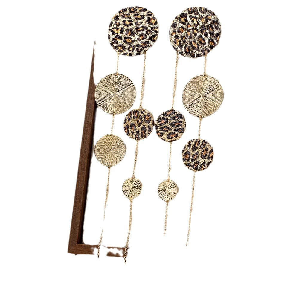 Wholesale Alloy Electroplated Leopard Print Tassel Earrings Retro Geometric Fashion Accessory For Party Wear