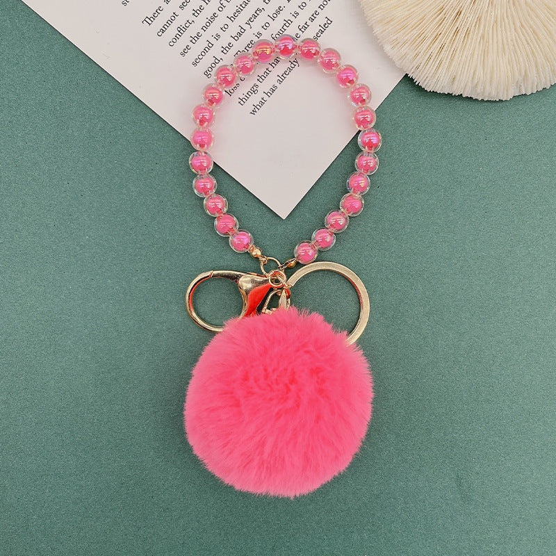 Wholesale Cute Fur Ball Colorful Beaded Lanyard Keychain