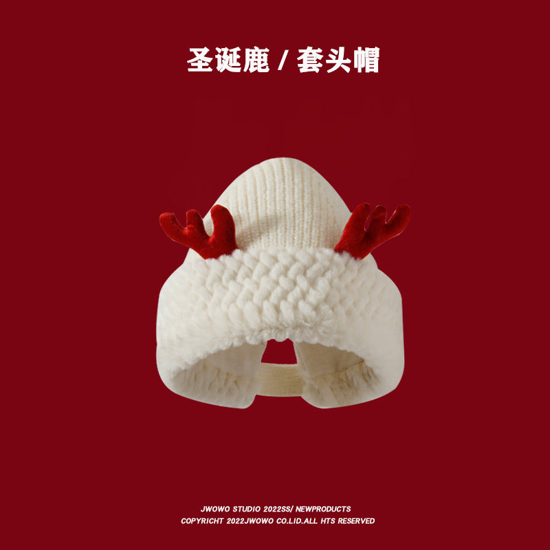 Wholesale Christmas Deer Antler Plush Knitted Hat