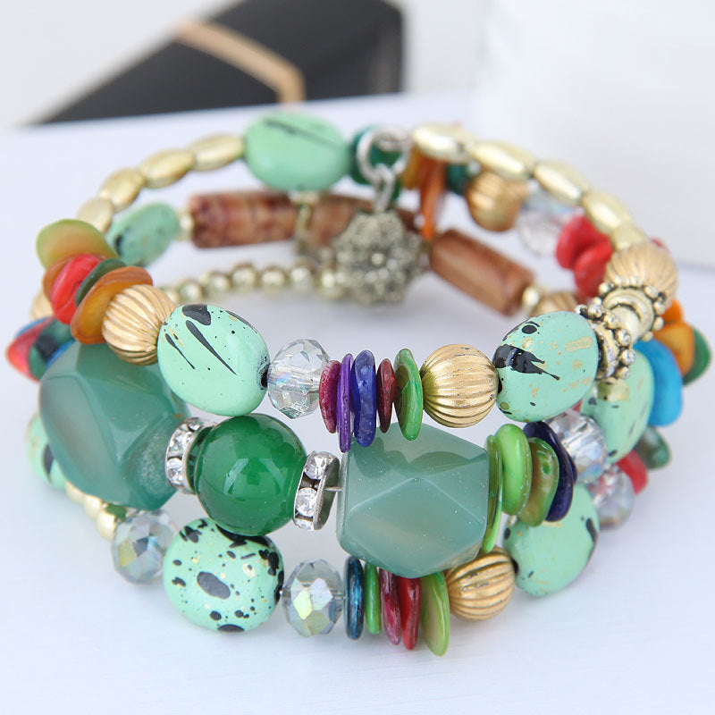Wholesale Bohemian style vintage crystal stone turquoise agate beaded bracelet