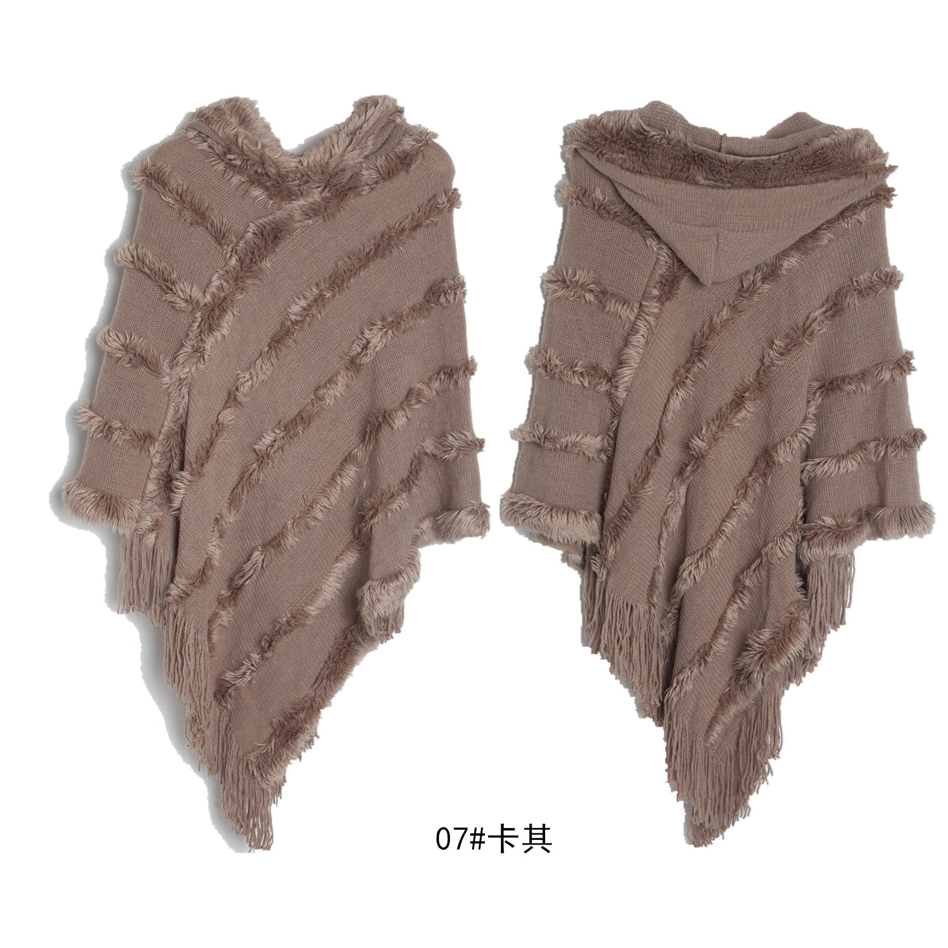 Wholesale Autumn and Winter Shawl Solid Color Hooded Knitted Pullover Cape Shawl